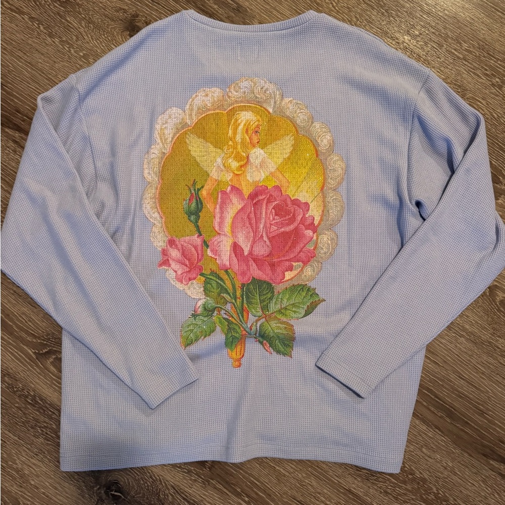 Boys Lie Purple waffle tee with Angel and Rose Design